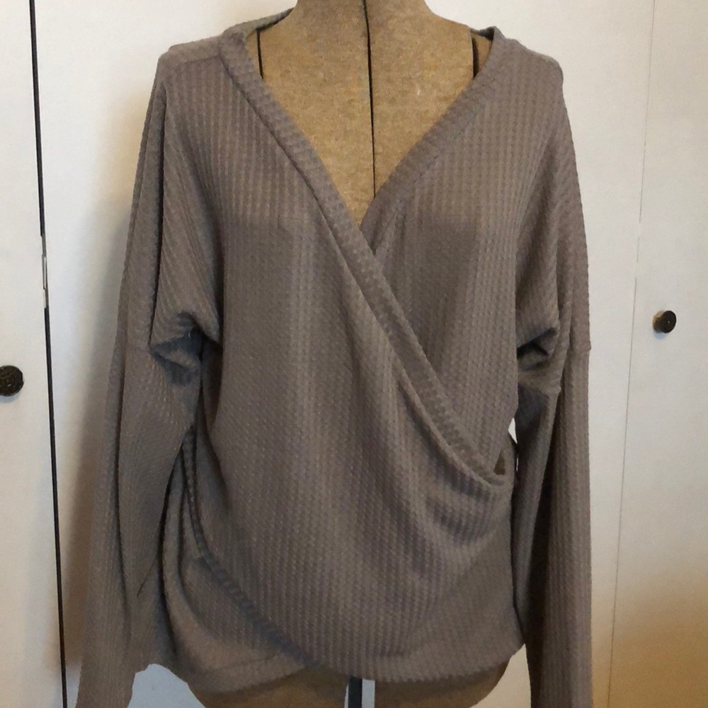 Taupe wrap front shirt